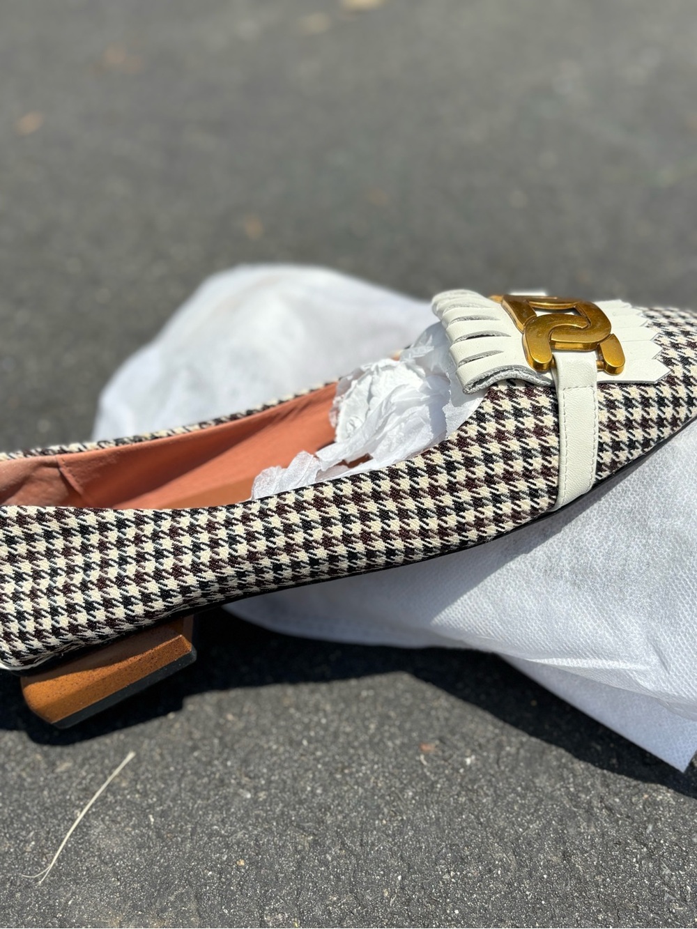 Women's Houndstooth Fringe Loafer with Gold Accent - Cream/Black
